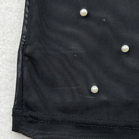 Free Kisses Women Large Black Pearl Mesh Sheer Cover-Up Long Sleeve - Picture 3 of 12
